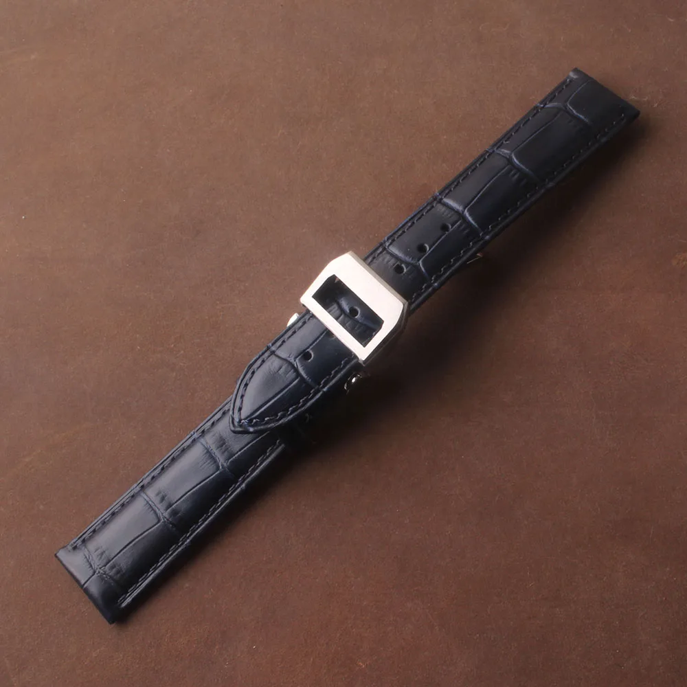 

New 19mm 20mm 21 22mm Genuine Leather Watch Band Strap Blue watchband Watch Accessories Bracelet with Solid Silver metal Buckle