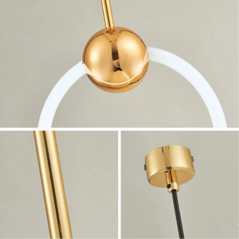 

Nordic LED Loft Minimalist Style Dining Room Pendant Lamp Gold Ring Cafe Restaurant Decoration Lamp Free Shipping LED Bulbs Iron