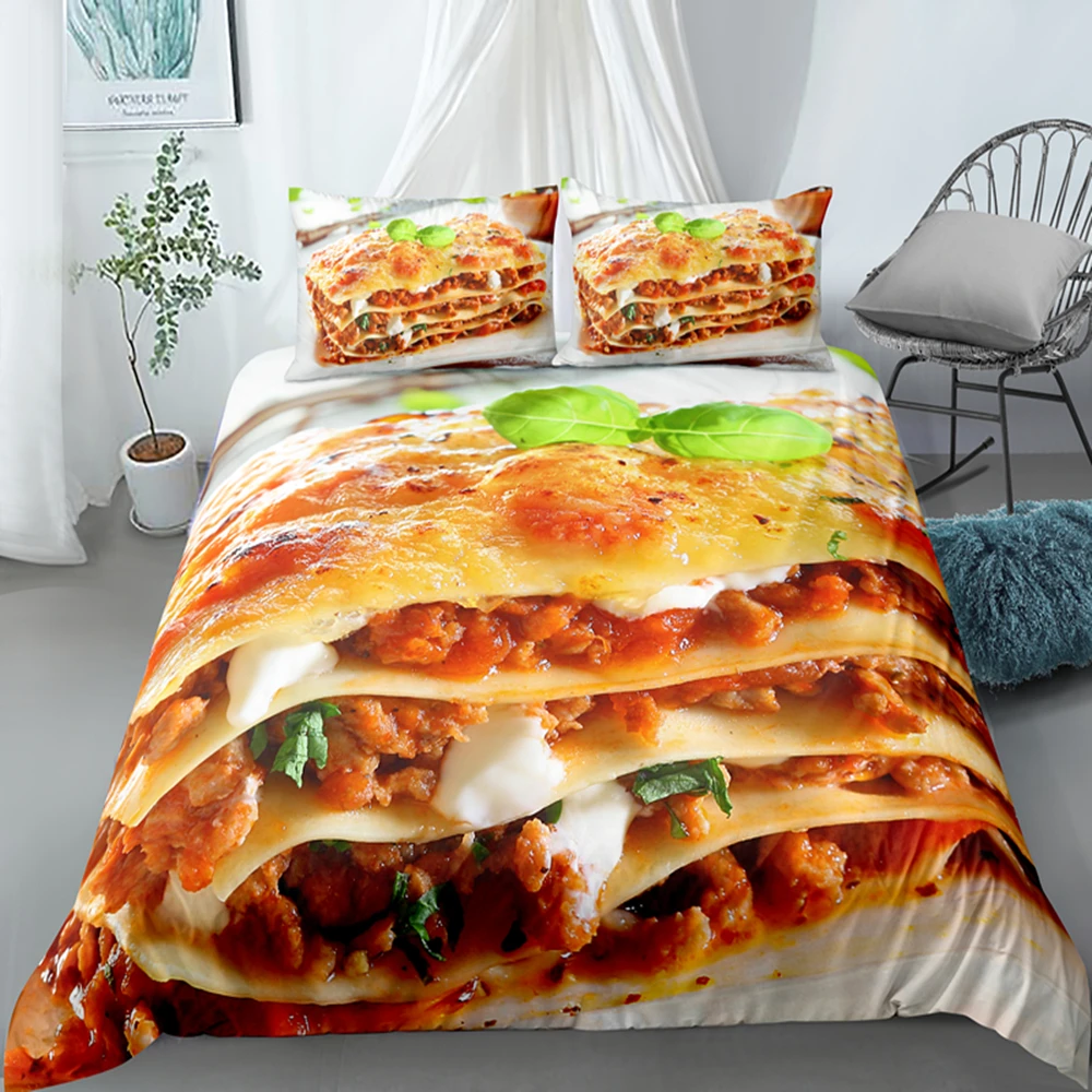 

Customzie Delicious Food Steak Pizza Printed Soft Duvet Cover 2/3pcs Bedding Set Luxury Queen Size Quilt Covers With Pillowcases