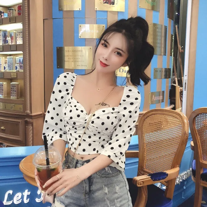 Укороченный топ Женские топы и блузки Корейская одежда Blusas Mujer De Moda рубашки в