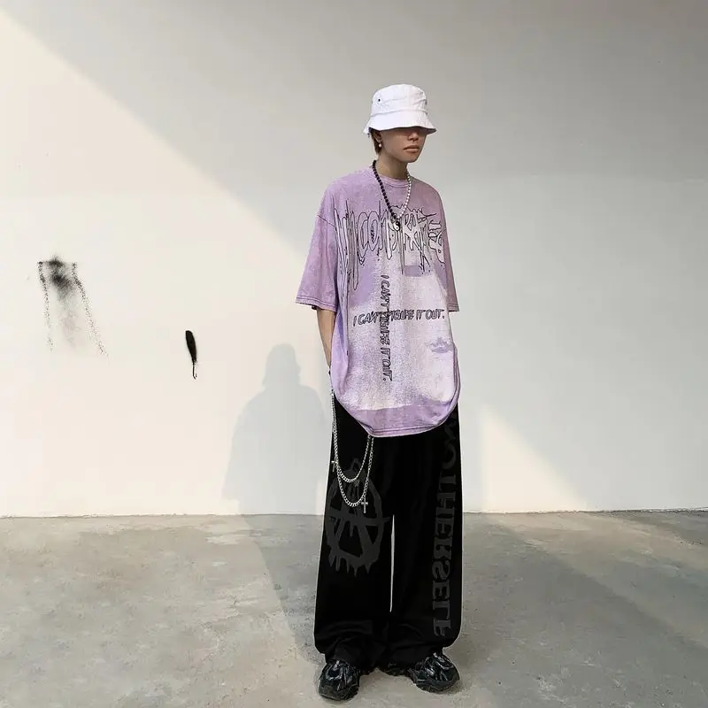 

High street pants men Harajuku falling straight loose thin punk gothic streetwear trousers hip hop summer handsome casual pants