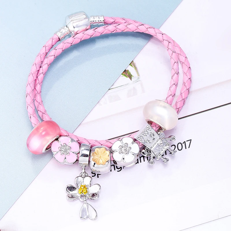 Кожаный браслет BAOPON с брелоком в виде Микки и Минни серебряные браслеты для