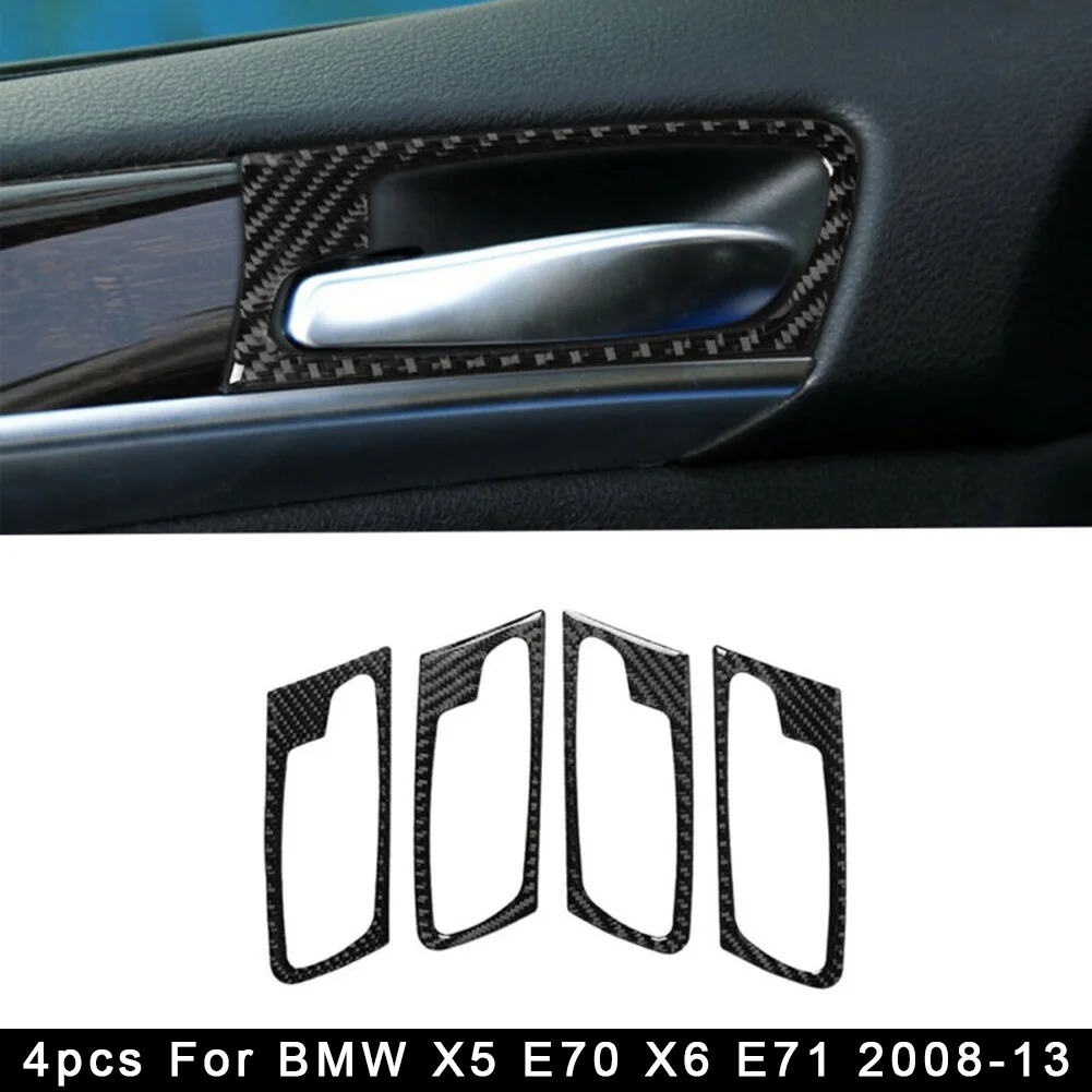 

4pcs Carbon Fiber Inner Door Handle Decorative Strip Accessories Cover Trim For BMW X5 E70 X6 E71 2008-13