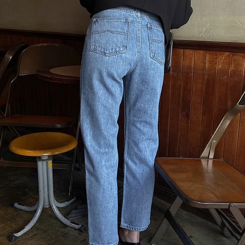 

Spring and autumn women's casual solid color high-rise straight-leg jeans