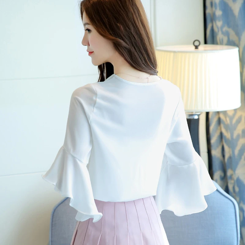 

Blouse Spring And Summer Women Pink Chiffon Stylish Elegant Loose Top Short Sleeve V Neck Blouse,Flared Sleeve Chiffon Shirt
