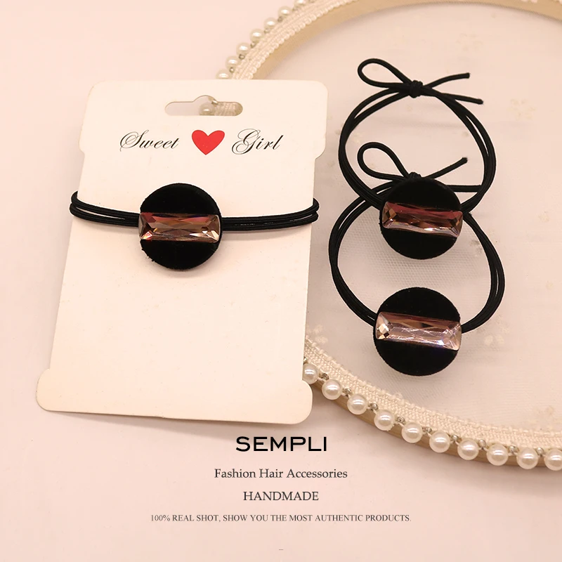Sempli черный Цвета нейлон Эластичный со стразами для волос резинки женщин