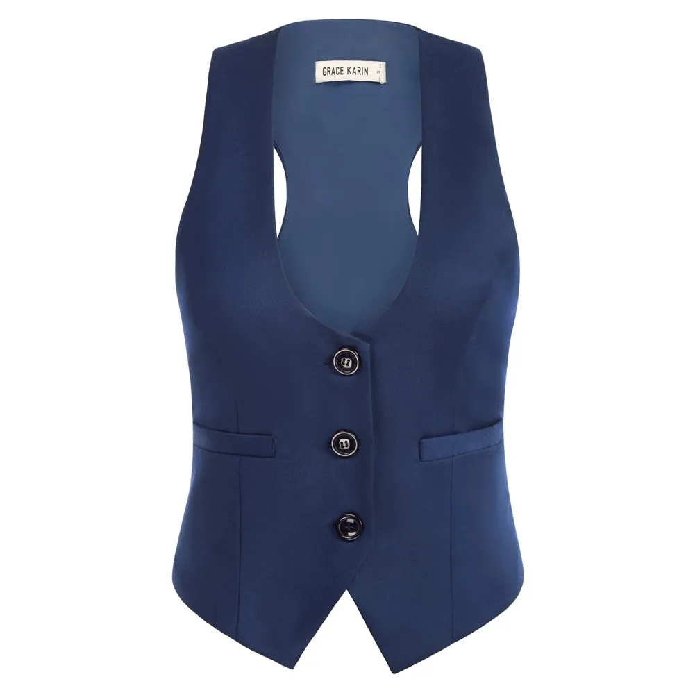 

1pcs Women Vest Deep U-Neck Hem Waistcoat Button placket Vest Comfortable