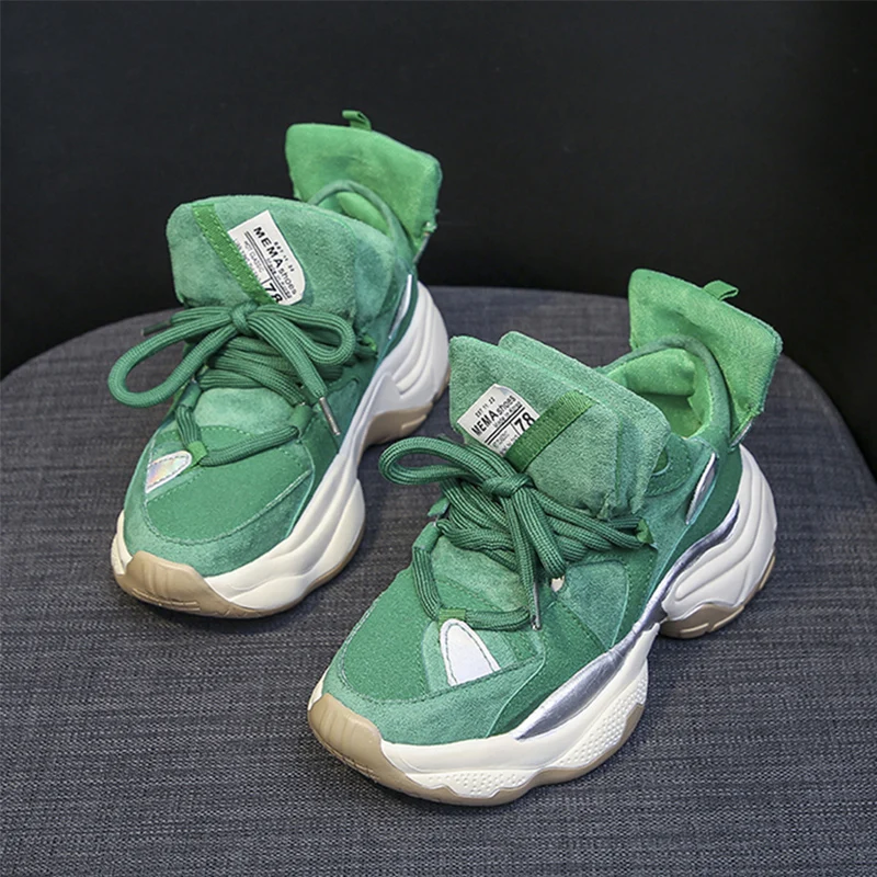 Новинка Модные Зеленые массивные кроссовки Женская повседневная обувь из