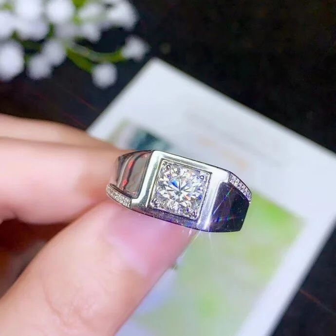 Kkmall Store круглое серебряное кольцо Moissanite 1.00ct D VVS роскошное свадебное кольцо Moissanite для мужчин серебряное кольцо 925