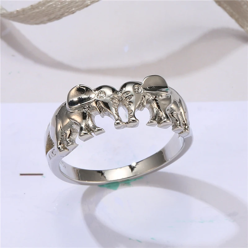 3 Colors Lucky 3D Elephant Fashion 925 Silver Ring Female Double-image Pattern Retro-style Beautiful Jewelry Gift | Украшения и