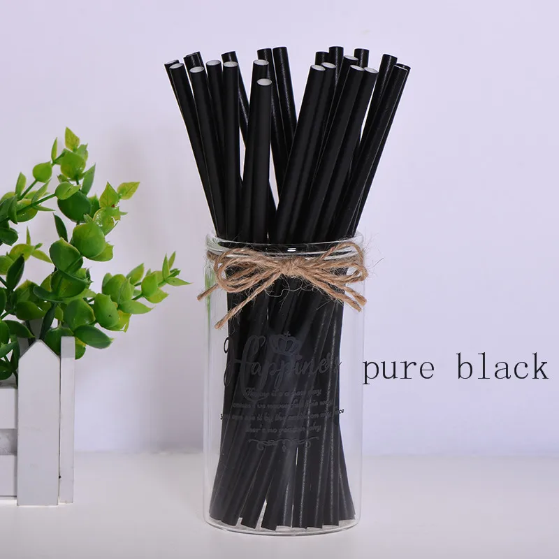 pure black Черная Золотая бумажная соломинка для питья, топпер для торта, Свеча для детского душа, свадьба, Хэллоуин, вечеринка, день рождения, Рождество, декоративные принадлежности - Цвет: pure black