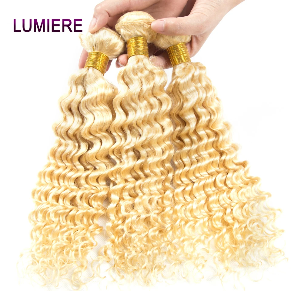Lumiere 613 блонд пряди глубокая волна человеческие волосы 3 бразильские 4 Remy | Шиньоны