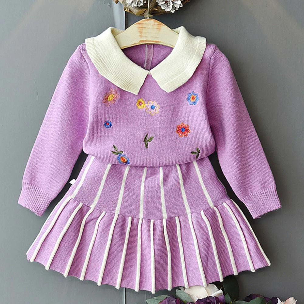 

Amya Baby Autumn Winter New Girls Clothing Sets Flower Knitted Sweater Skirt 2pcs Halloween Outfits For Kids Toddler Suit