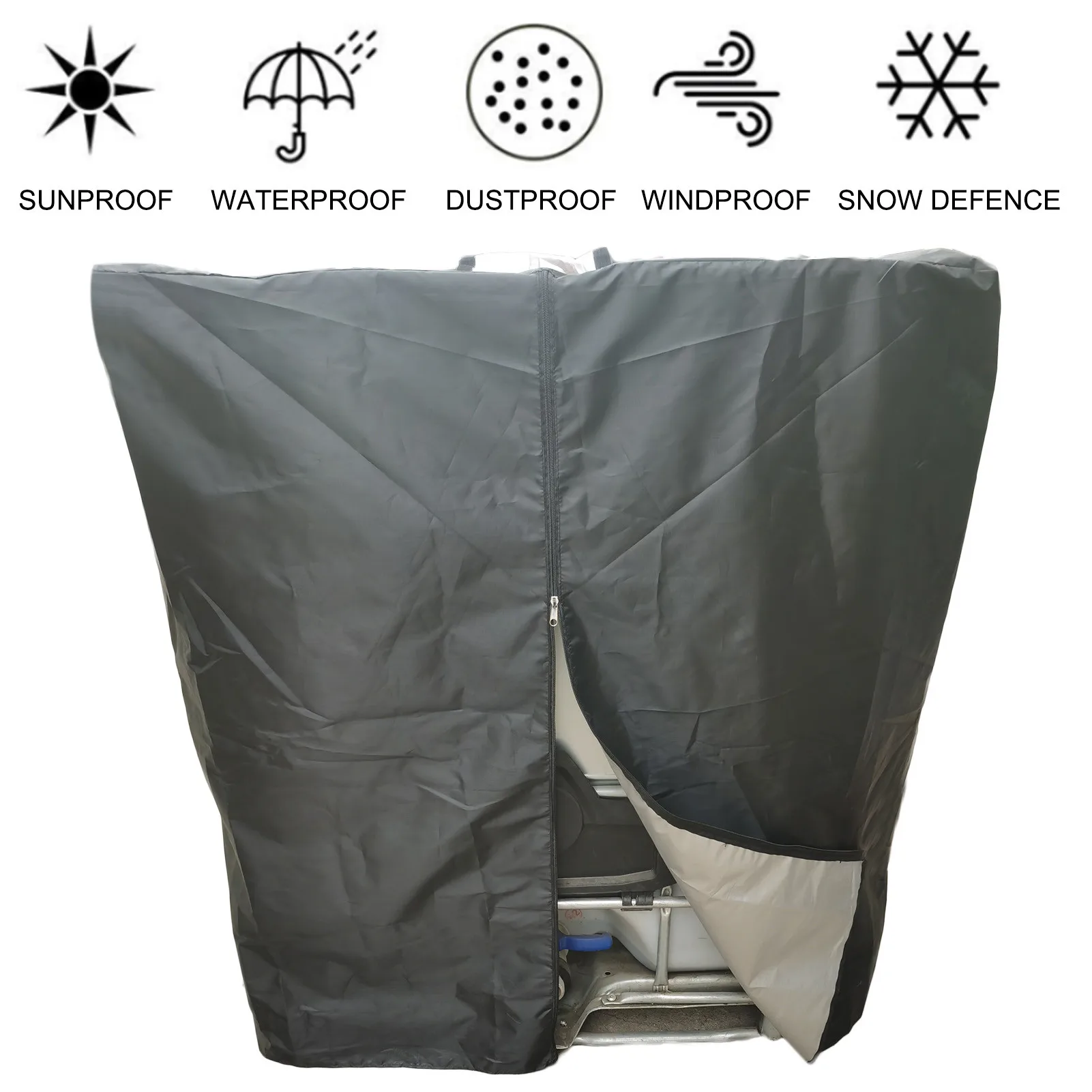 

IBC Container Cover 1000L IBC Container Waterproof Dustproof Zipper Cover Rain Water Tank Garden UV Sun Snow Protection