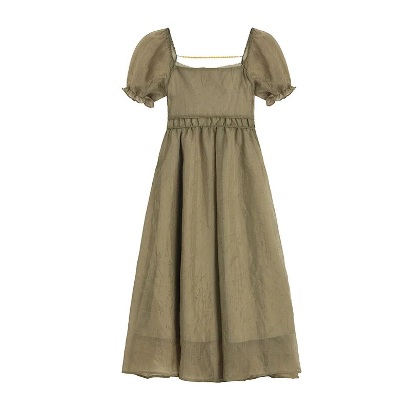 Французское длинное женское платье лето элегантный квадратный вырез винтажные