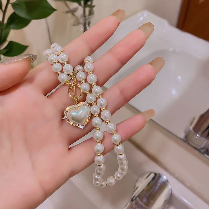 

Micro-inlaid Pearl Chain Necklace for Women Luxury Jewelry Pendant Shiny Zirconia Collar Christmas Gift