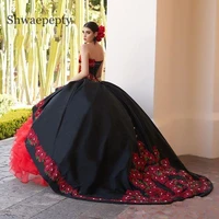 vintage black and red ball gown quinceanera dress 2021 ruffles embroidery beaded princess sweet 16 dresses vestidos de 15 a%c3%b1os