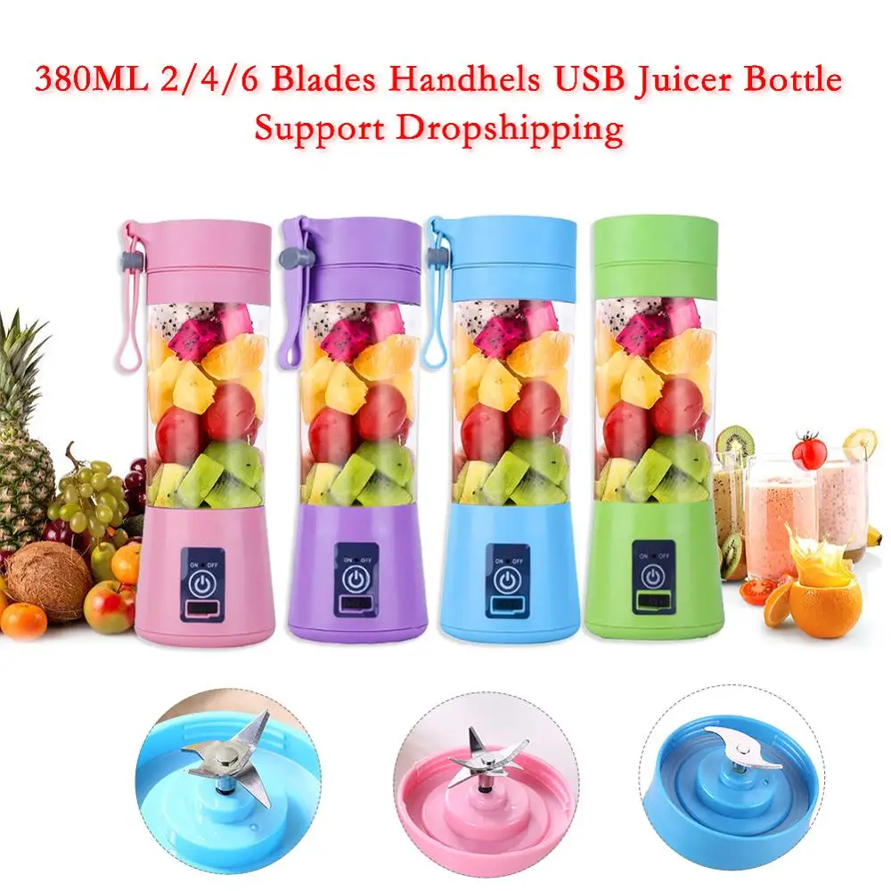 

380ml 2/4/6 Blades Mini Portable Electric Fruit Juicer USB Rechargeable Smoothie Maker Blender Machine Sports Bottle Juicing Cup