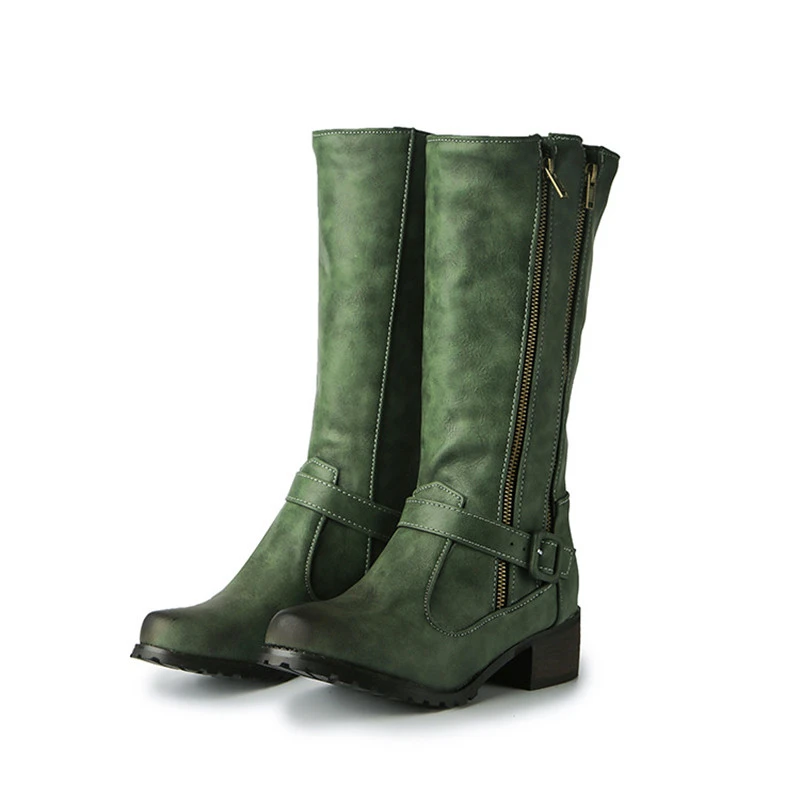 

Women's Brown Long Boots Female Women Low Heels Mid-calf Boots Winter Ladies Shoes Woman Frosted Leather Booties Plus Size 34-45
