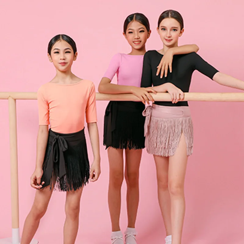 Латинское платье для танцев с лямкой на шее девочек рукав средней длины боди