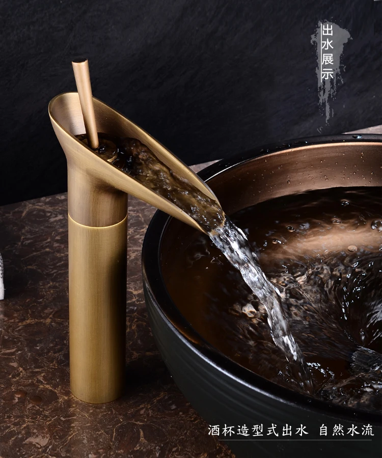 Gisha смесители для умывальника современные античные латунные водопад излив