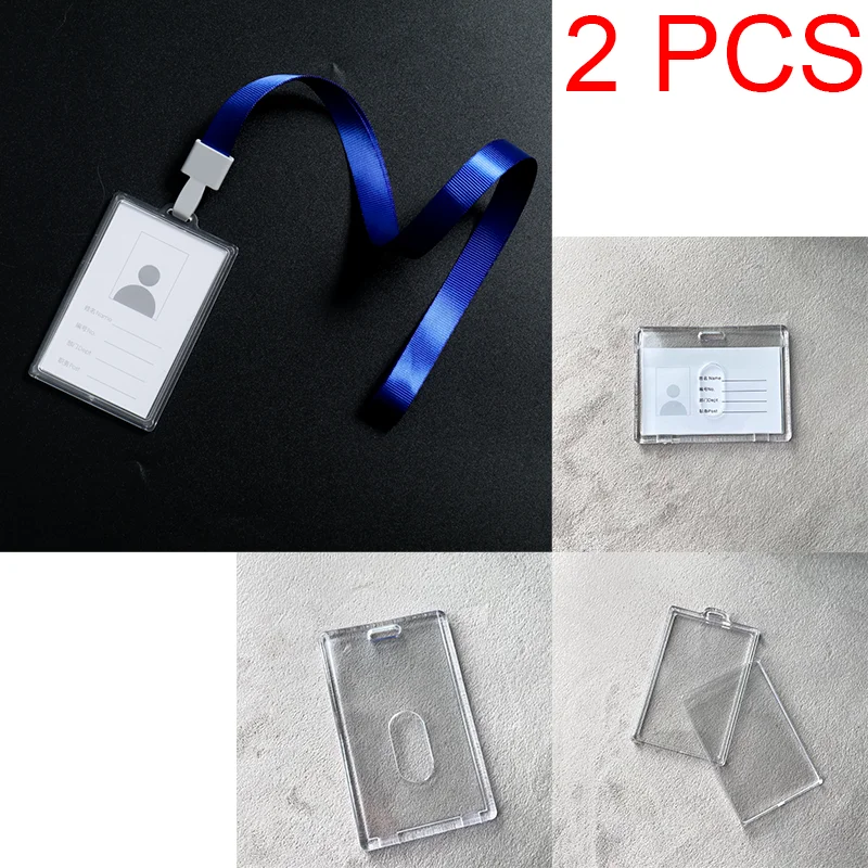 

2pcs/pack Clear Credential Cover Case for School Office Supplies Stationery Pass Horizontal Neck Hang Work Badges ID Card Holder