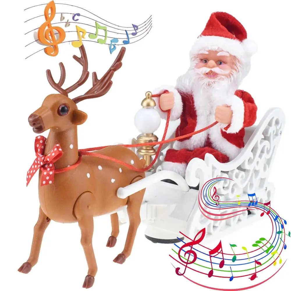 

2021 Christmas Decorations for Home Electric Santa Claus Elk Pulling Sleigh Playing Music New Year Children's Toy Christmas Gift