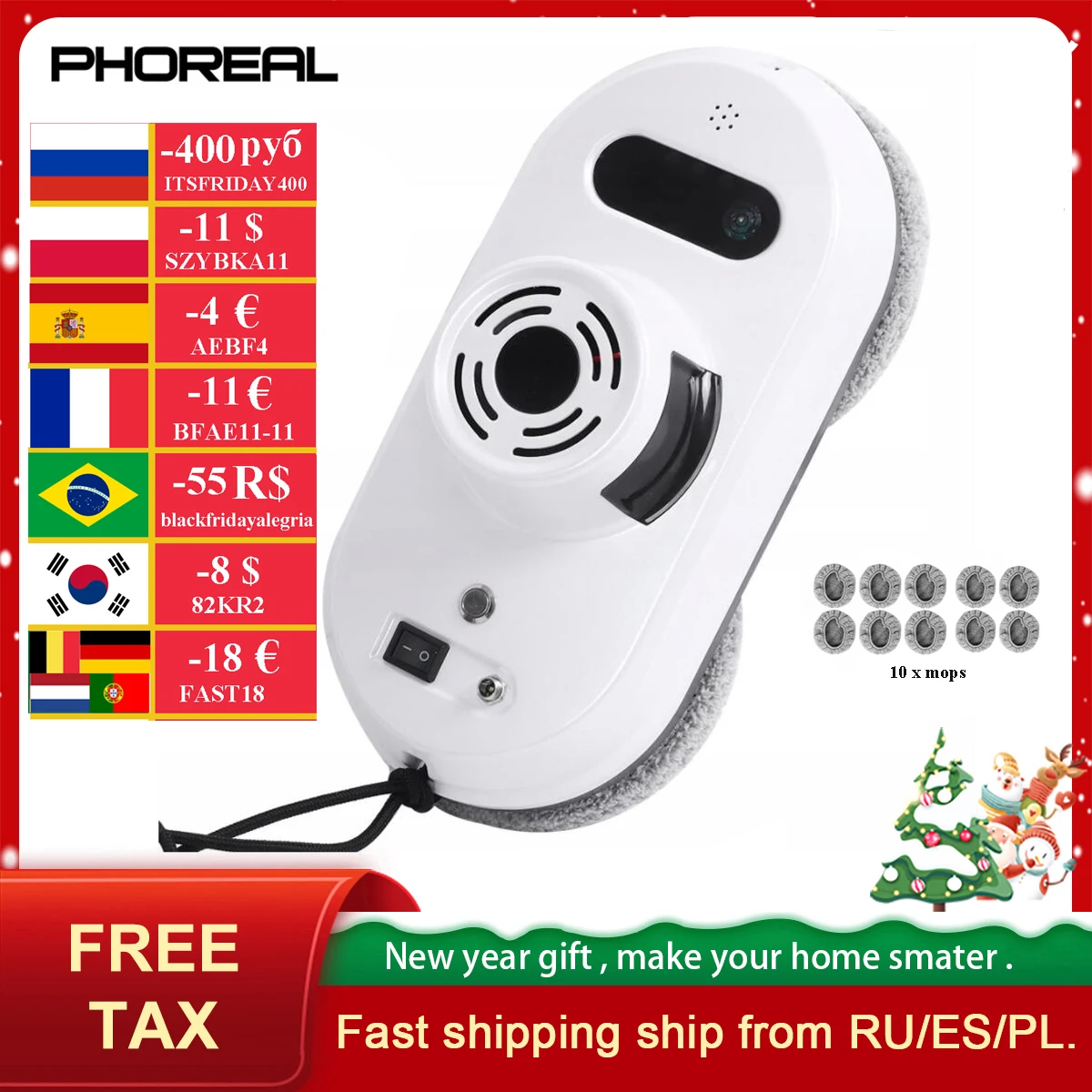 

Phoreal Electric Window Washer For Home Remote Controller Robotic Window Cleaner Vacuum Smart Planned Car Glass Wiper