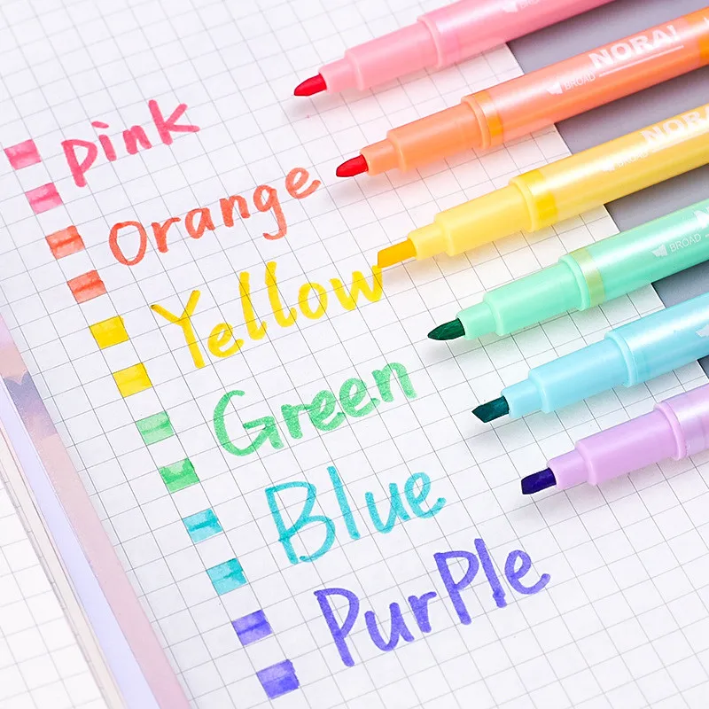 12pcs/set Highlighter Pen Students Highlighters marker Brush pens pastel markers fluorescent pen drawing School supplies - купить по