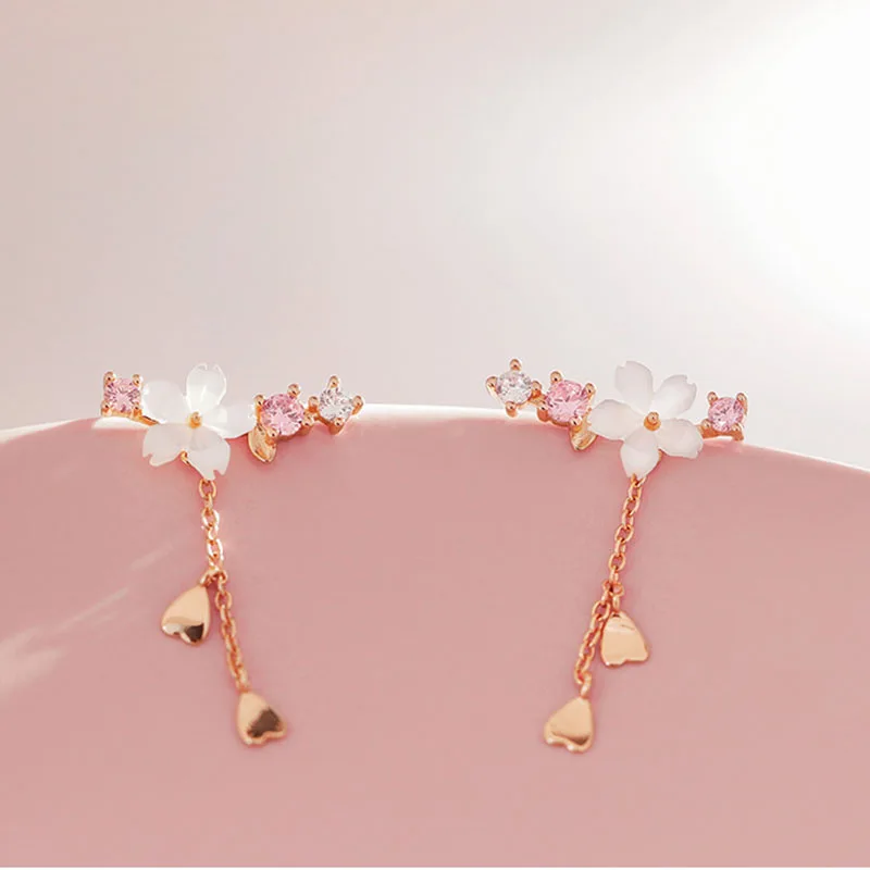 

2021 Summer Korean Sweet Flower Drop Dangle Earrings for Women Cute Silver Color Floral Statement Earrings Holiday Jewelry Gift