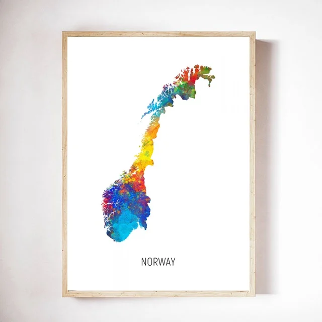 

Карта Норвегии Акварельная Художественная печать холст плакат