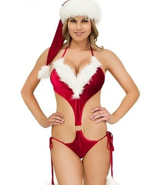 

Foreign trade sexy red Christmas hat one-piece Christmas lingerie three-point suit dresses for women womens lingerie