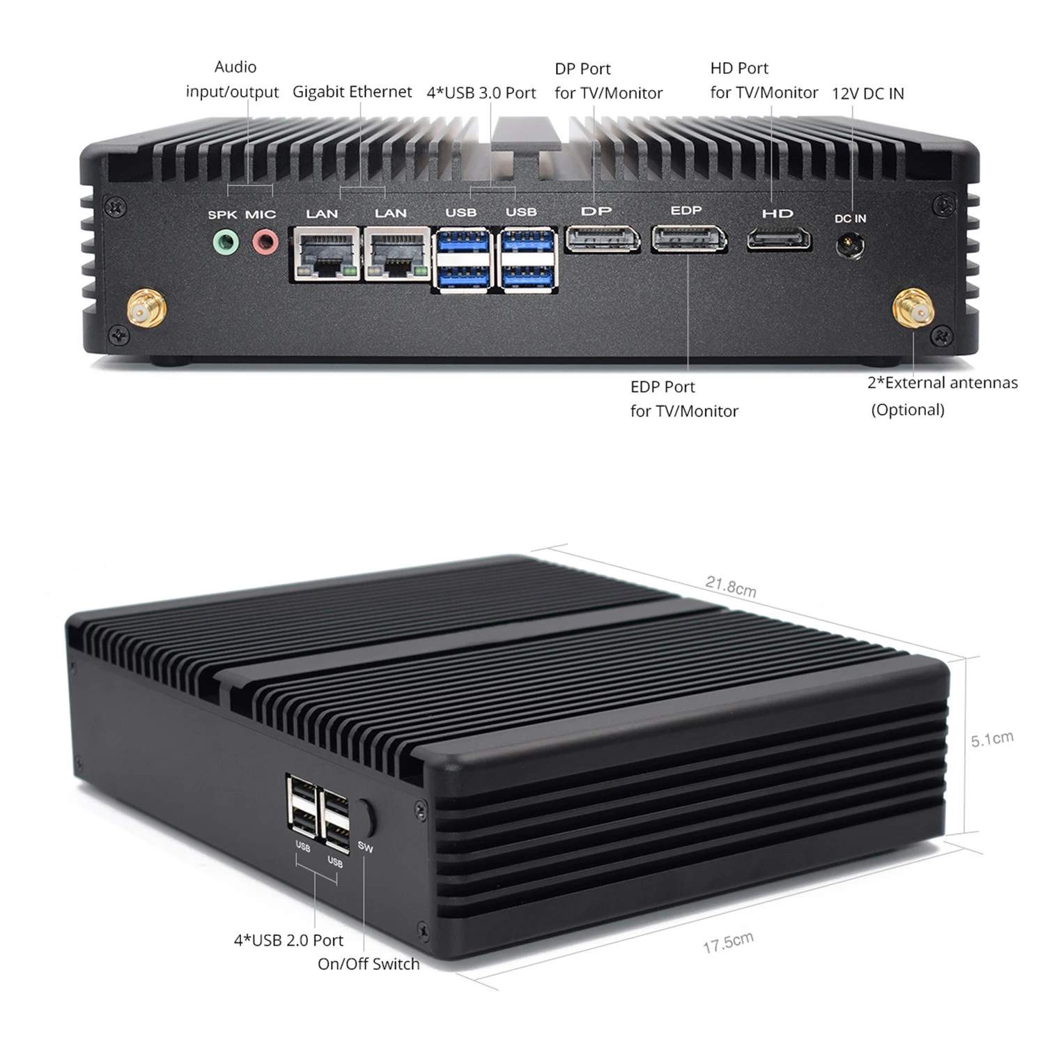 Eglobal промышленный Мини компьютер Intel Core i5 8250U оконные рамы ПК 3 Дисплей HDMI DP EDP