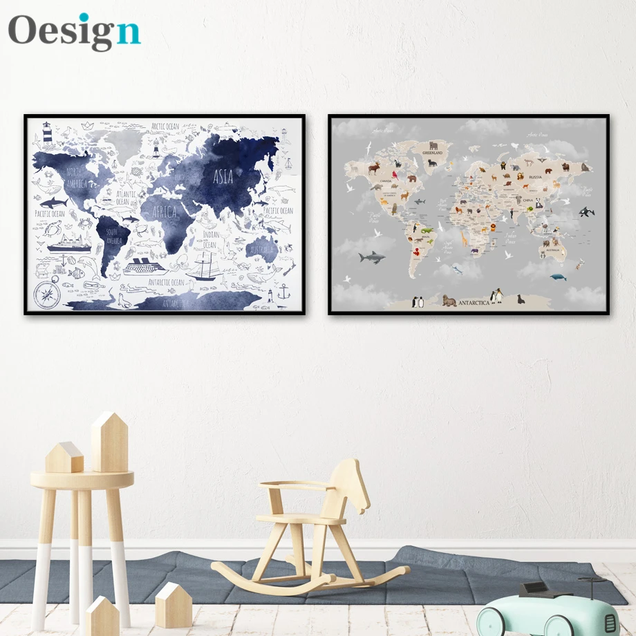 

Cartoon Animal Map Lion Panda Nordic Posters And Prints Wall Art Canvas Painting Nursery Wall Pictures For Baby Kids Room Decor