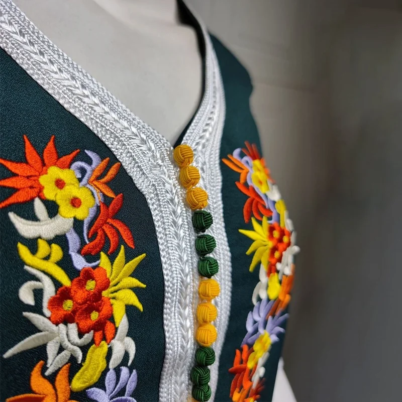 Abaya Dubai Turkey Muslim Hijab Dress Loose Boubou Embroidery Floral Boho Pleated Dresses Chiffon Kimono Eid Mubarak Clothing