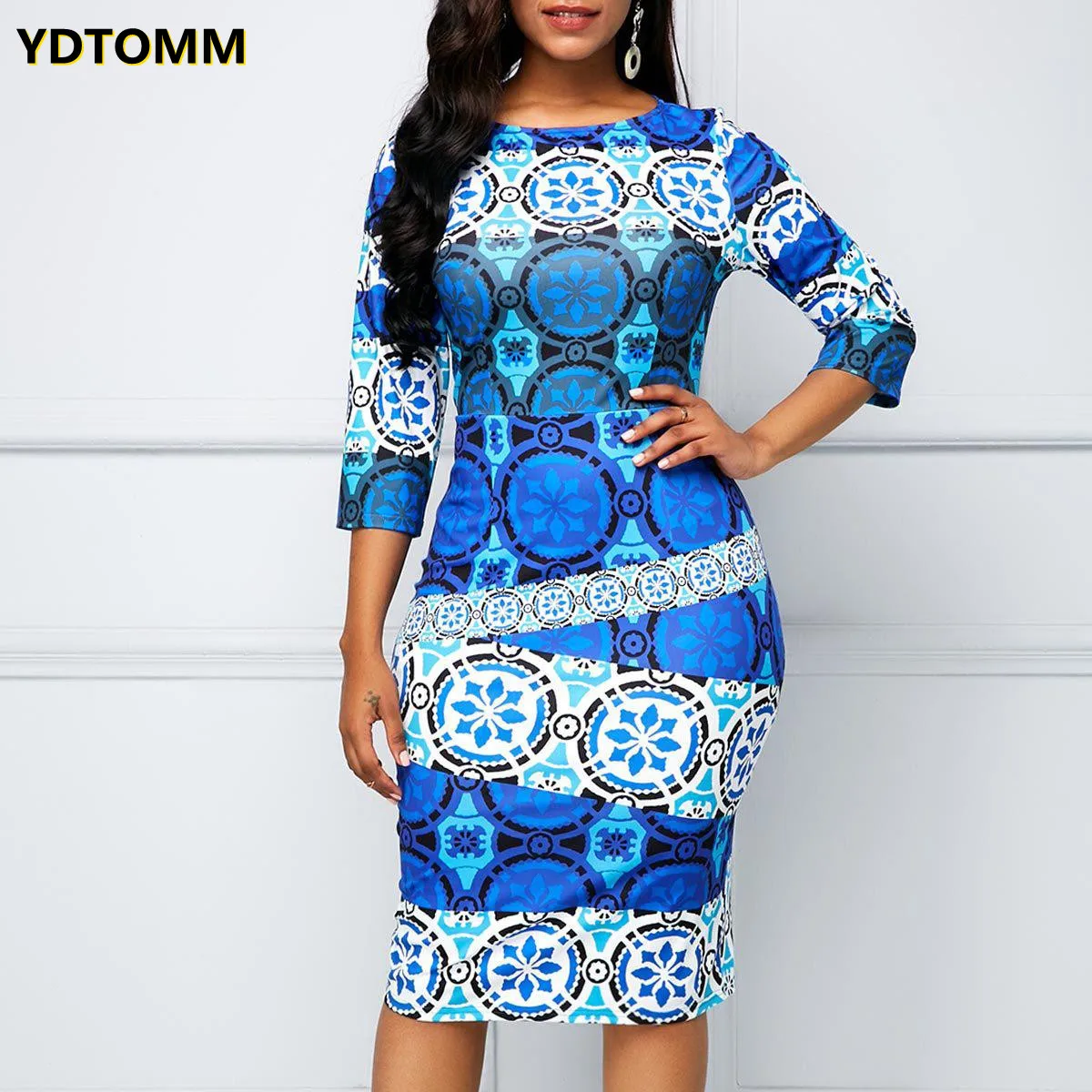 

Dress Women Casual XXL Size Slim Primitive Tribe Print Office Bodycon Dresses Elegant Sexy Long Party Dress New Arrival 2021