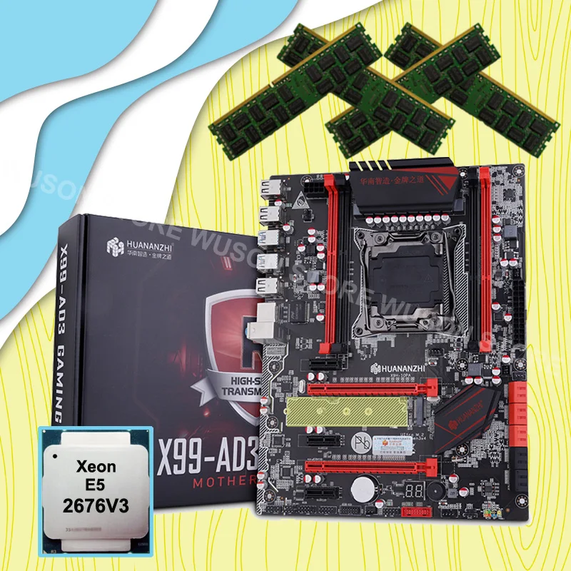 Скидка материнская плата комплект HUANANZHI X99 LGA2011-3 материнская плата с M.2 NVMe слотом cpu Xeon E5 2676 V3 ram 64G(4*16G) 1866 RECC