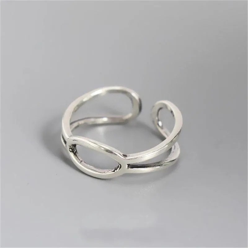 

POFUNUO Vintage Do Old 925 Sterling Silver Hollow Oval Chic Rings Women Fashion Fine Jewelry Personalized Stylish Distress Rings
