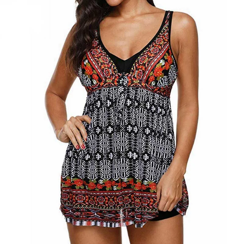 2019 цветочный Танкини с принтом купальники женское купальное платье плюс размер