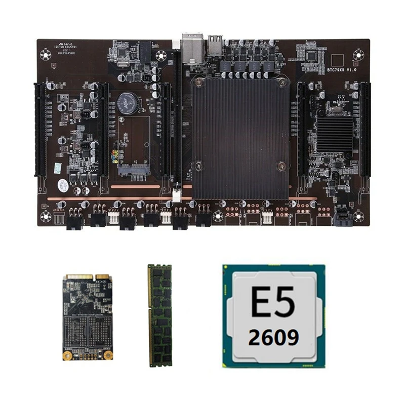X79 H61 BTC Miner Motherboard 5X PCIE Support 3060 3070 3080 Graphics Card with E5 2609 CPU RECC 8G DDR3 Memory 120G SSD | Компьютеры и