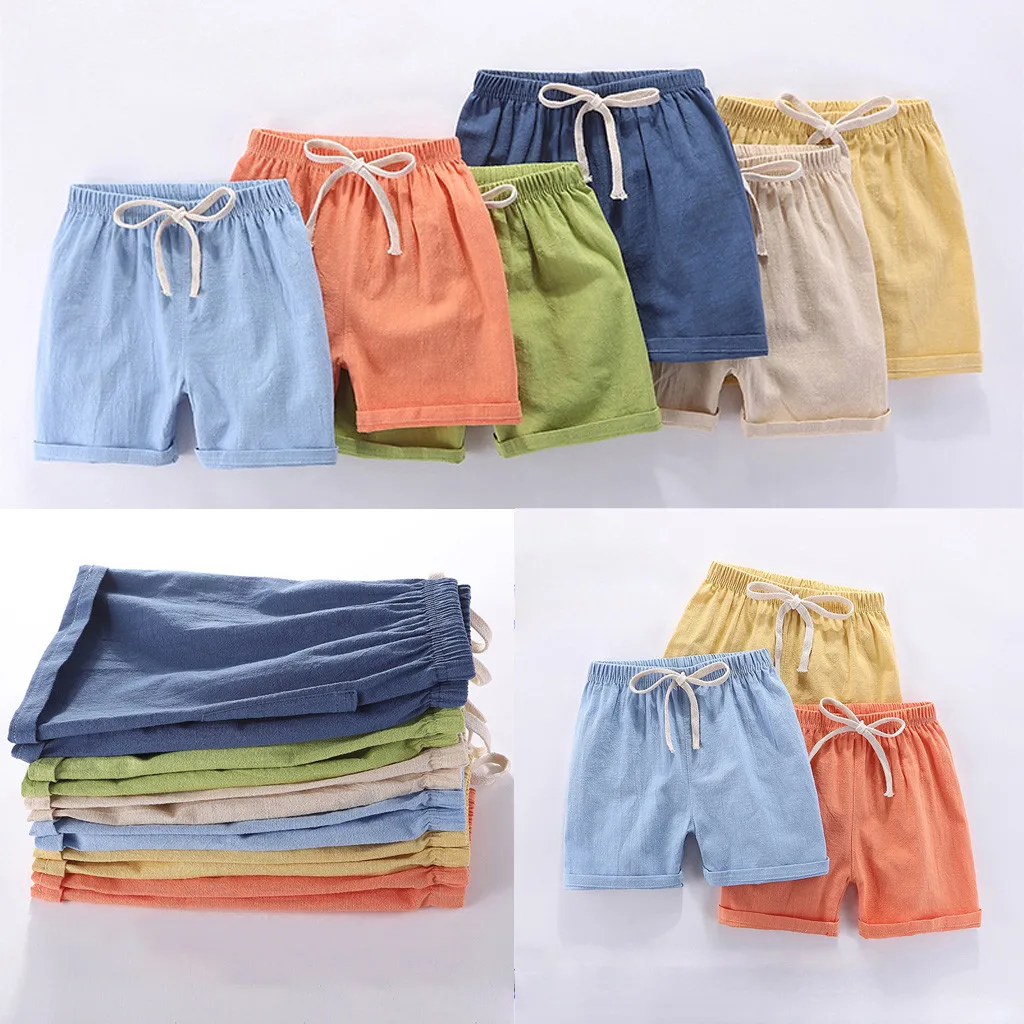 

2021 New Summer Children Kids Boy Girl Linen Casual Shorts Elastic Waist Pants Clothes Breathable Soft Short Pants For Kids