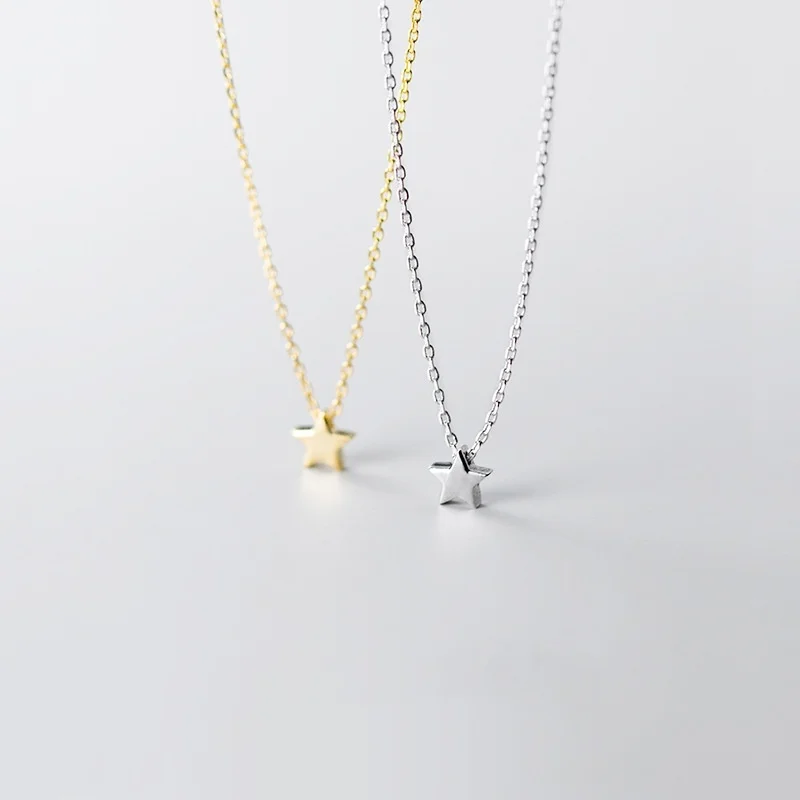 

Минималистский 925 Серебряное ожерелье для женщин с вышивкой в виде звездочек; Гладкая металлическая цепь колье для ключиц, ювелирное издели...