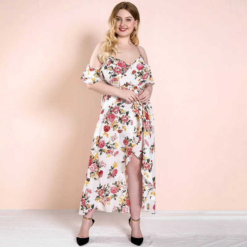 Женское платье без бретелек Летнее Длинное свободное с цветочным принтом