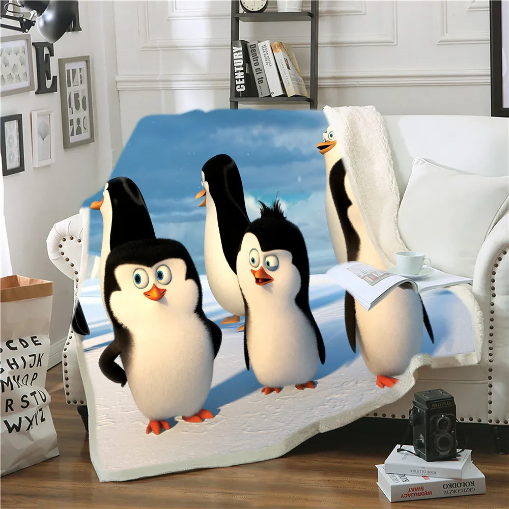

Мультфильм пледы Одеяло подстежка на искусственном меху, Флисовое одеяло для поездок пикников для пикника покрывало 3D с принтом пингвина, С...