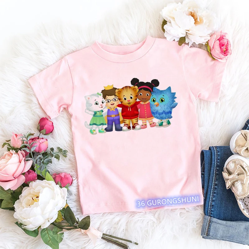 Kawaii футболка для девочек Забавный Район Даниэль тигра мультяшный принт одежда