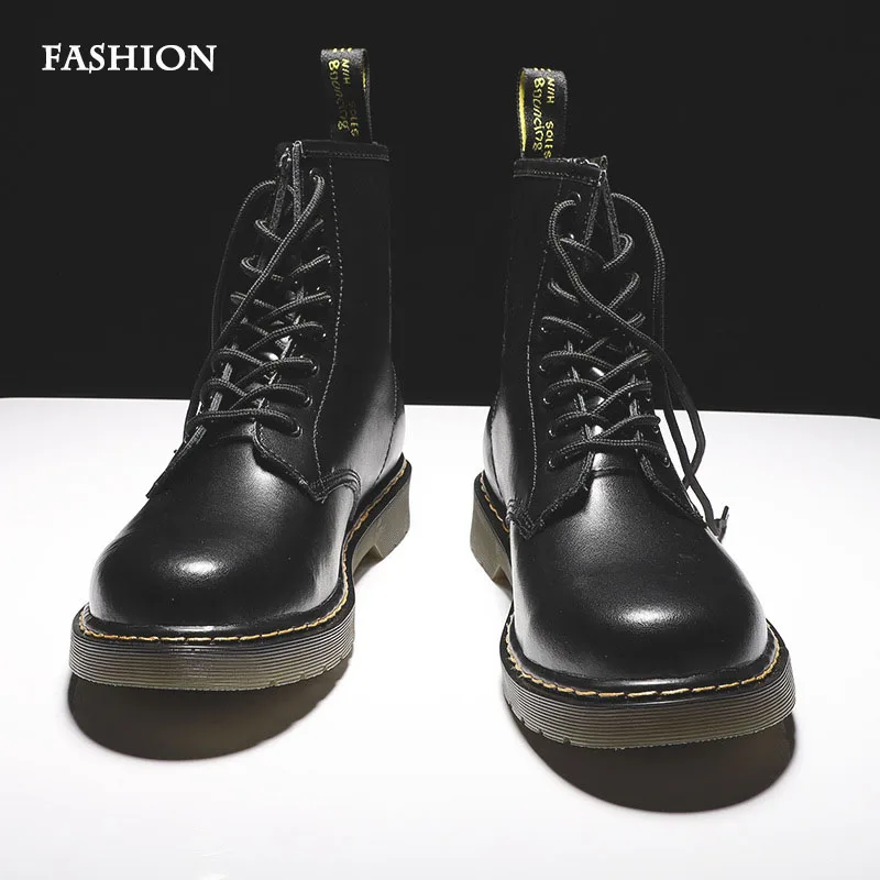 

Mens boots fashion trend Martin boots men's high-top British style tooling boots wild couple leather boots platform boots