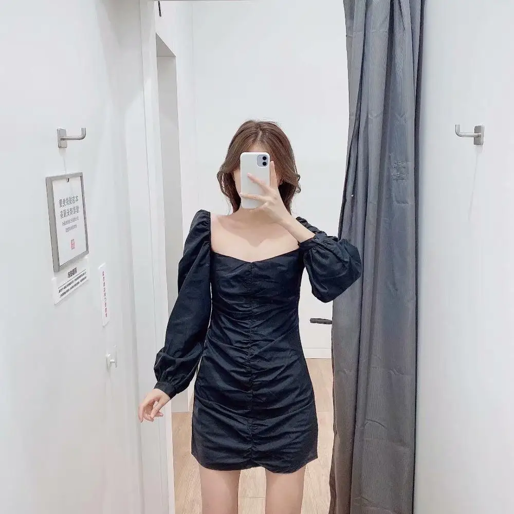 Новинка 2020 Женский винтажный буф рукав квадратный воротник плиссированное