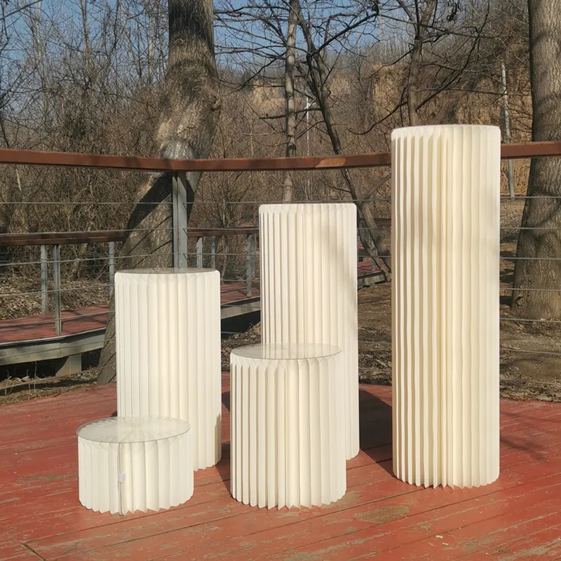 

Paper Folding Cylinder Pedestal Rack Arts Pillars Plinth Holder For Wedding Backdrops Walkway Dessert Cake Table Stand Columns