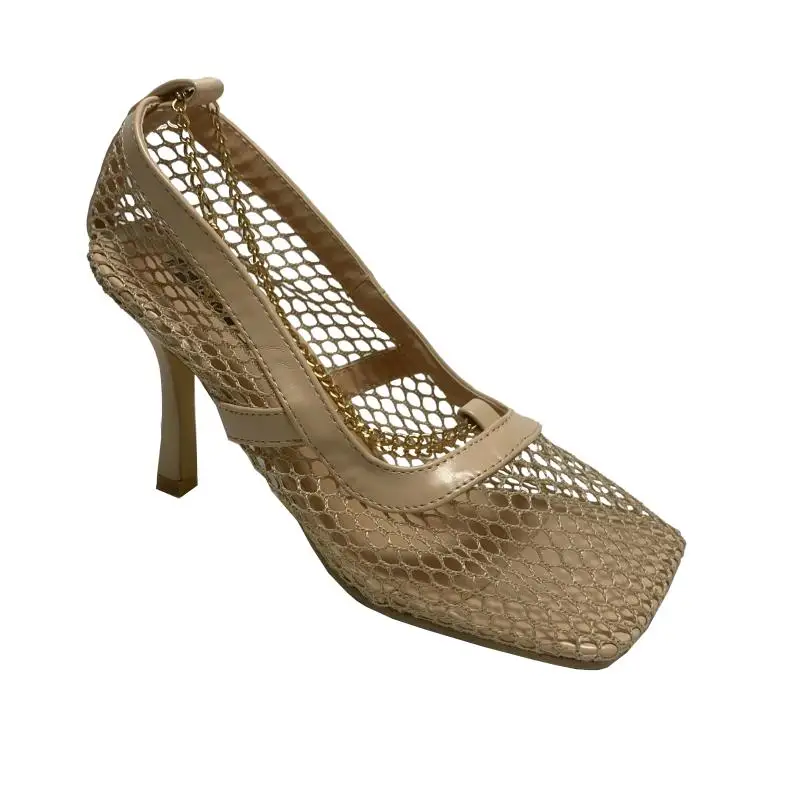 

Large Size Comfort Shoes for Women Sandals Stiletto Heels Shallow Mouth Suit Female Beige Square Toe Big High Girls Black Fashi