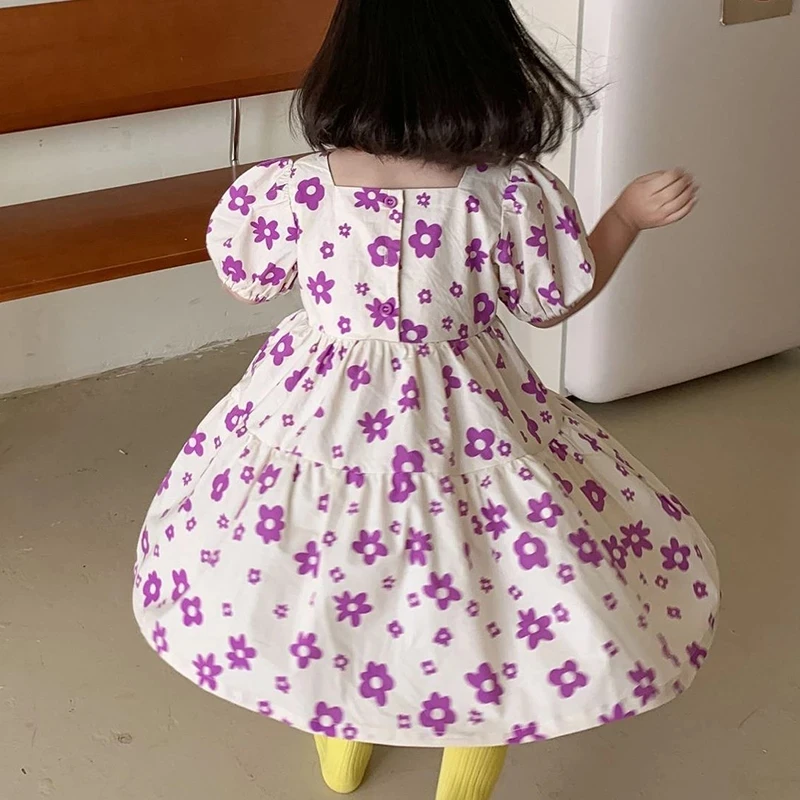 

Girl Dress 2021 New Summer Short-sleeve Flower Print Children's Dress Toddler Kid Clothing Sweet Princess Dress